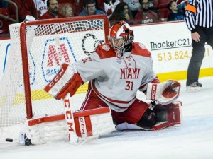 Including this one, Ryan Larkin turned 33 shots aside to lead Miami (photo by Cathy Lachmann/BoB).